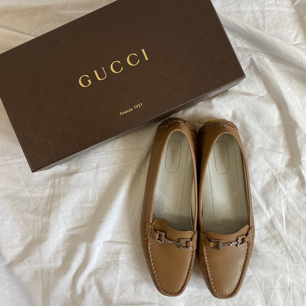 Gucci Tan Leather Horsebit Loafers for Women